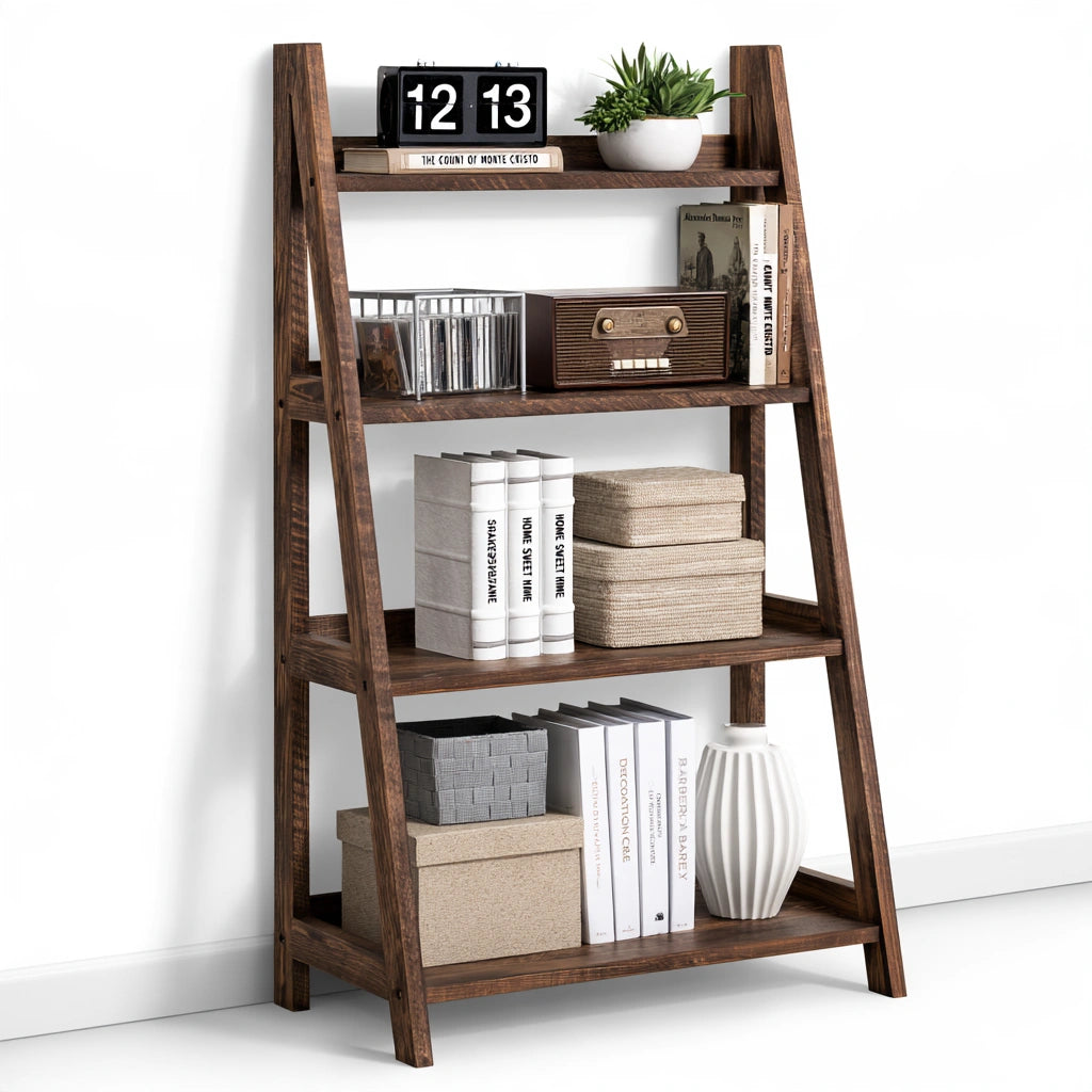 Libreria a giorno in legno a cinque livelli, colore marrone