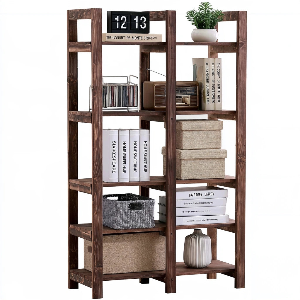 Libreria a giorno in legno a cinque livelli, colore marrone