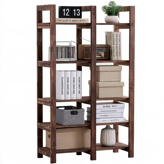 Libreria a giorno in legno a cinque livelli, colore marrone