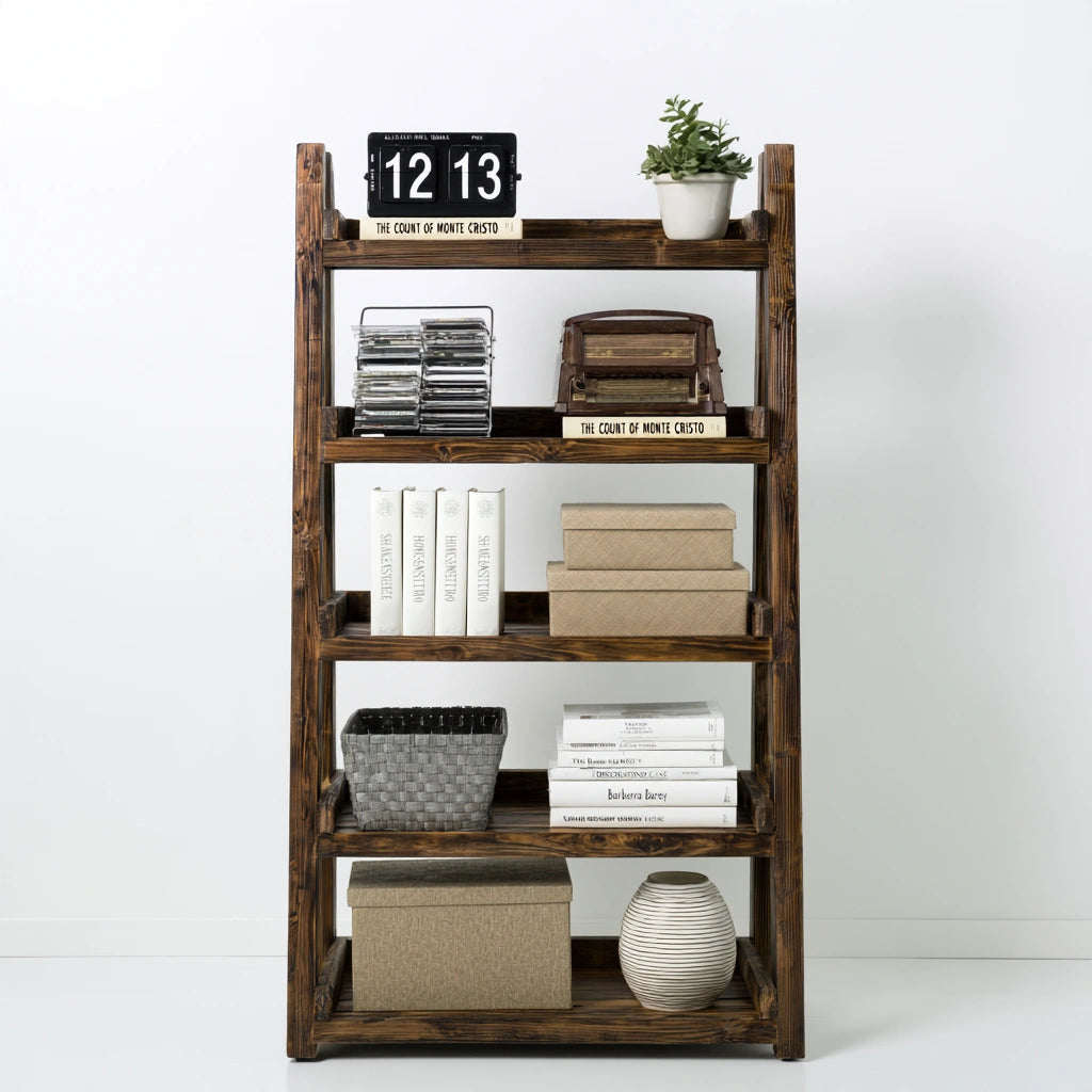 Libreria a giorno in legno a cinque livelli, colore marrone